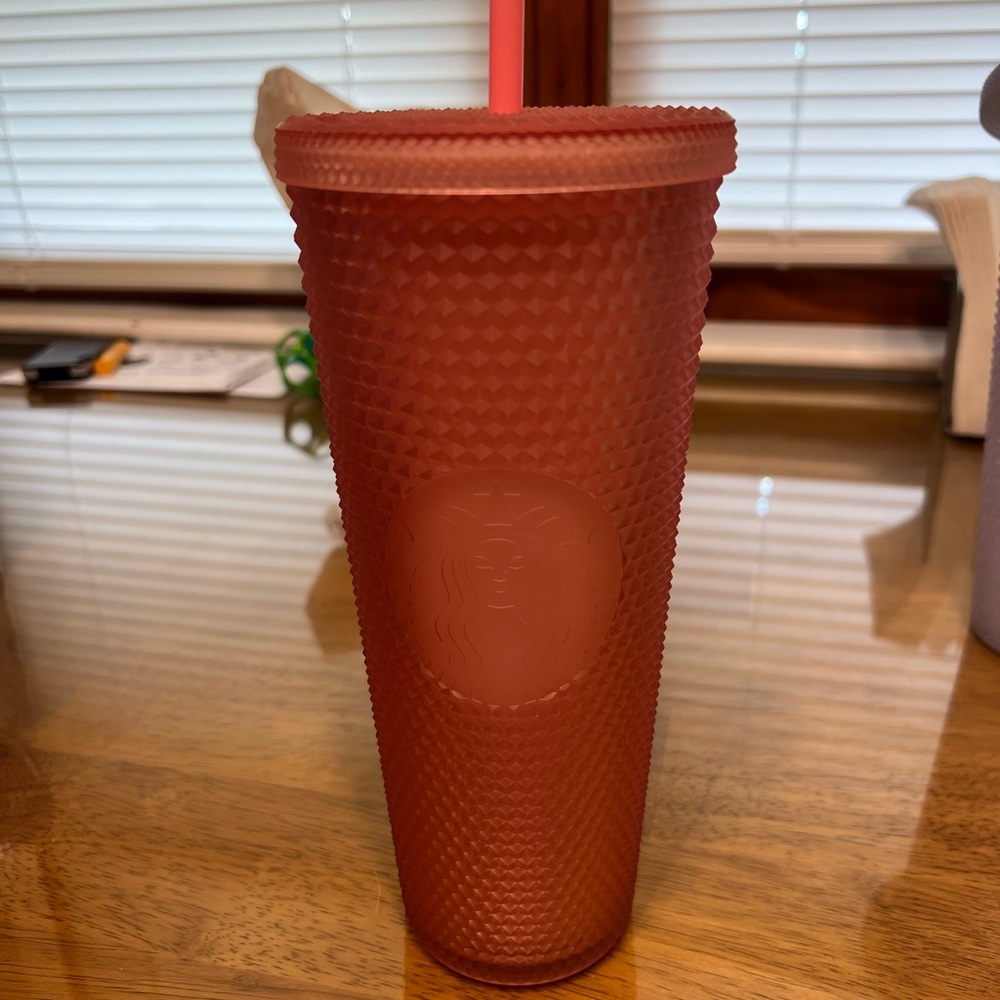 Red Textured Tumbler with Straw